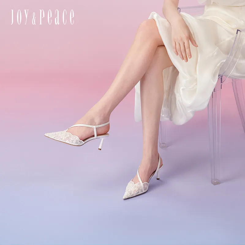 Joypeace Impressionistic Blue Mist Slim Heel High Heels 6cm Women's-5