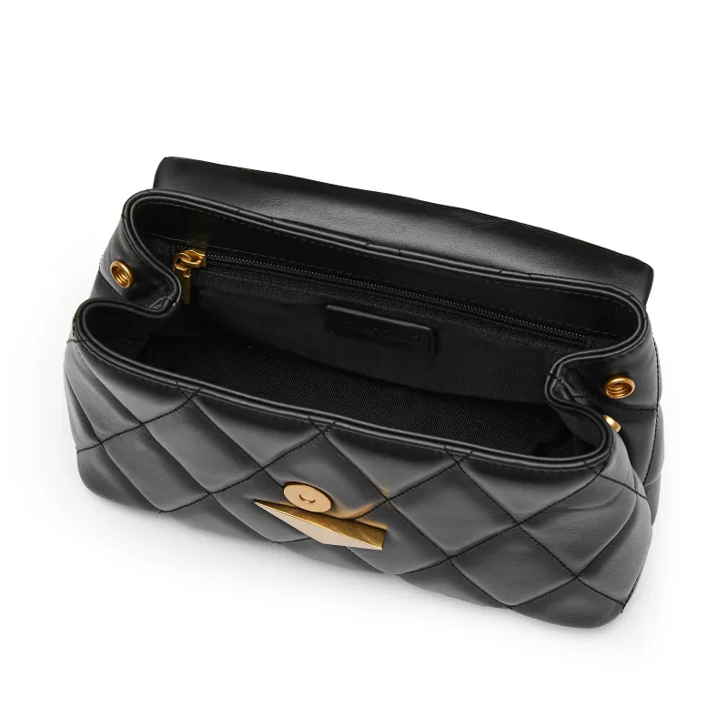 Staccato Cow Leather Shoulder Bag, Crossbody Bag Small Size Women's Elegant Black-4