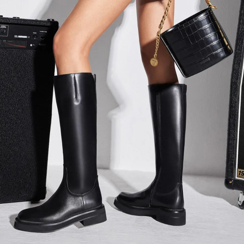 Staccato Knee high Boots 4.5cm Women's Cool And Stylish Black-4