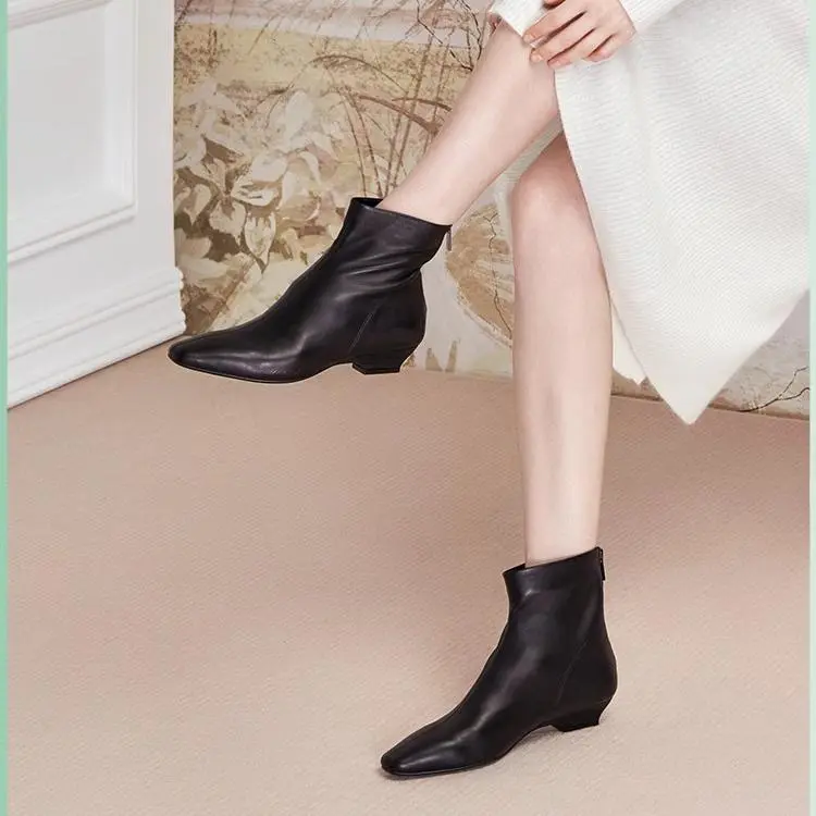 Joypeace Winter Day With White Space Ankle Boots Women's Black-5