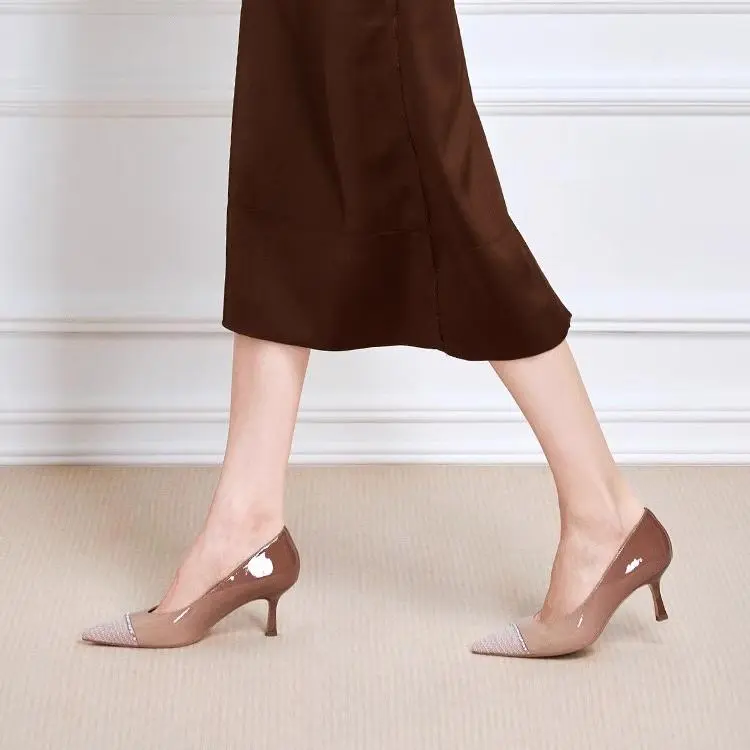 Joypeace Cherry Blossom White Chocolate Slim Heel High Heels 6cm Women's-10