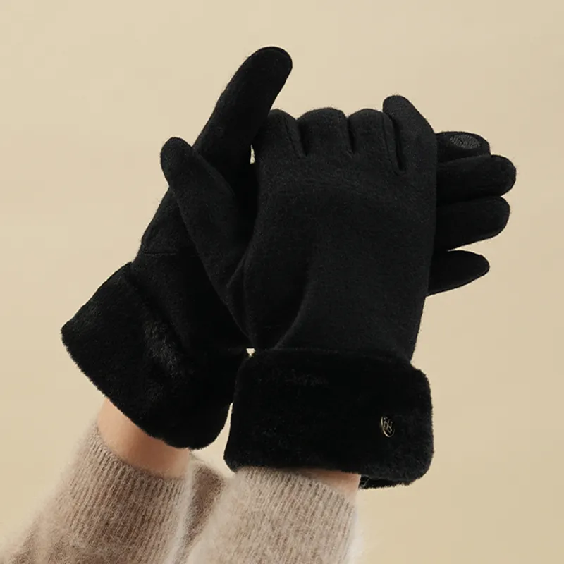 JIUMU Sheep Wool Warm Gloves Women's Beige Camel/Dark Camel/Black-5