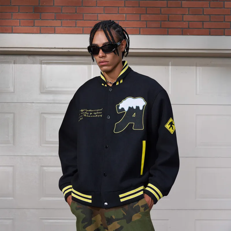 AFGK FW24 Baseball Jacket Unisex Black-3