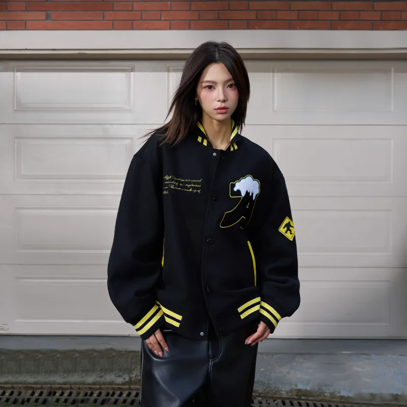 AFGK FW24 Baseball Jacket Unisex Black-5