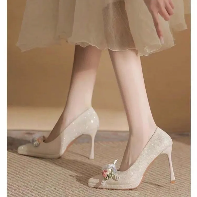 Be Good Slim Heel High Heels Women's Apricot-3