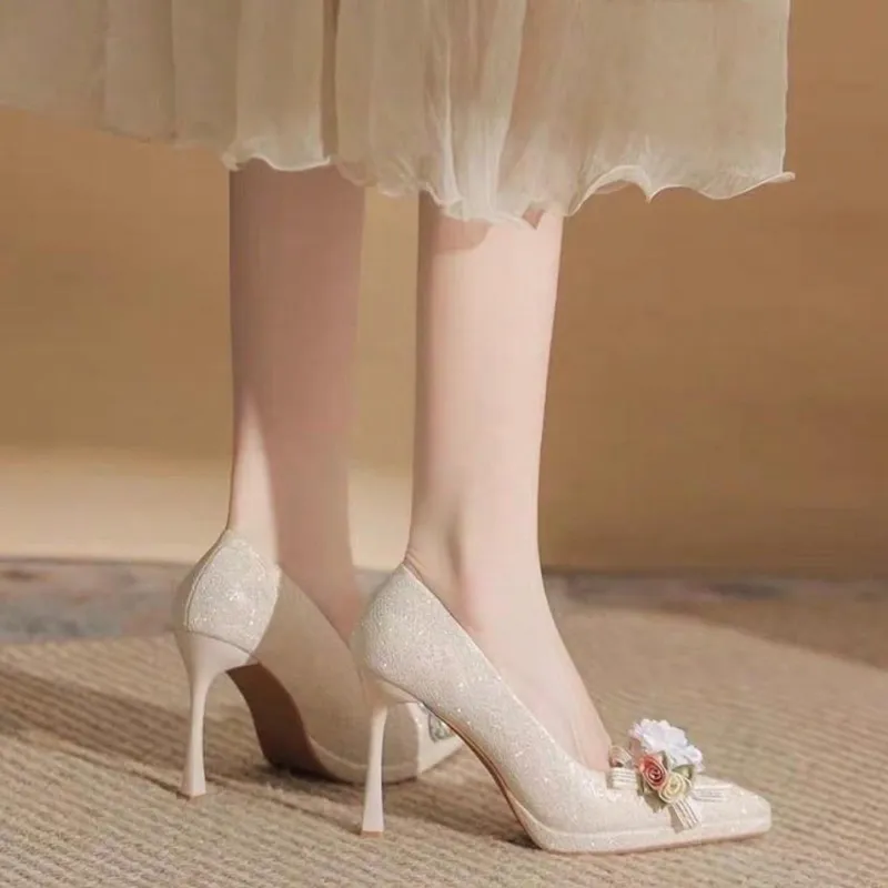 Be Good Slim Heel High Heels Women's Apricot-2