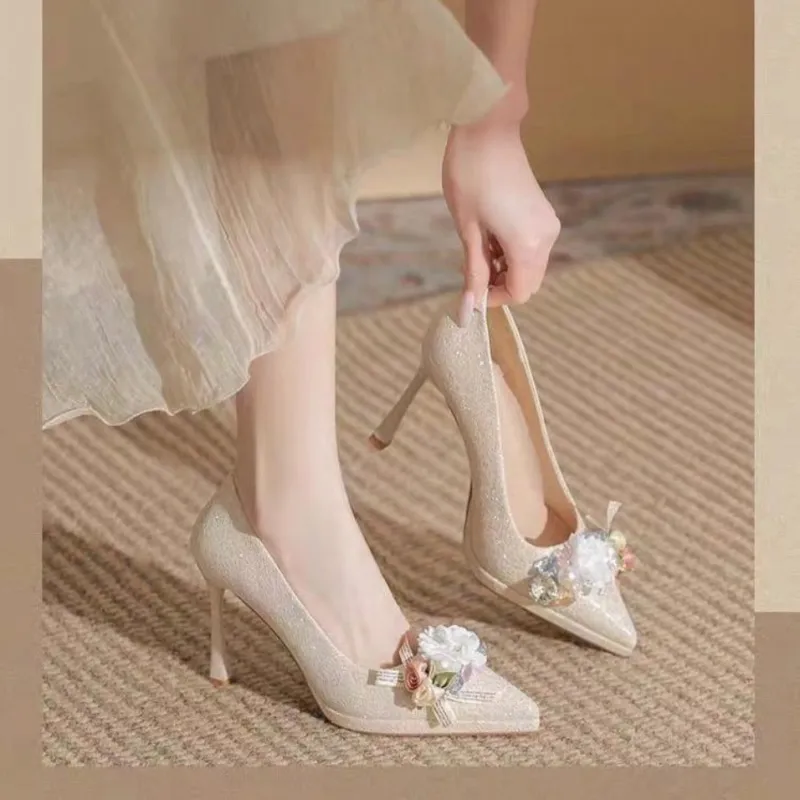 Be Good Slim Heel High Heels Women's Apricot-4