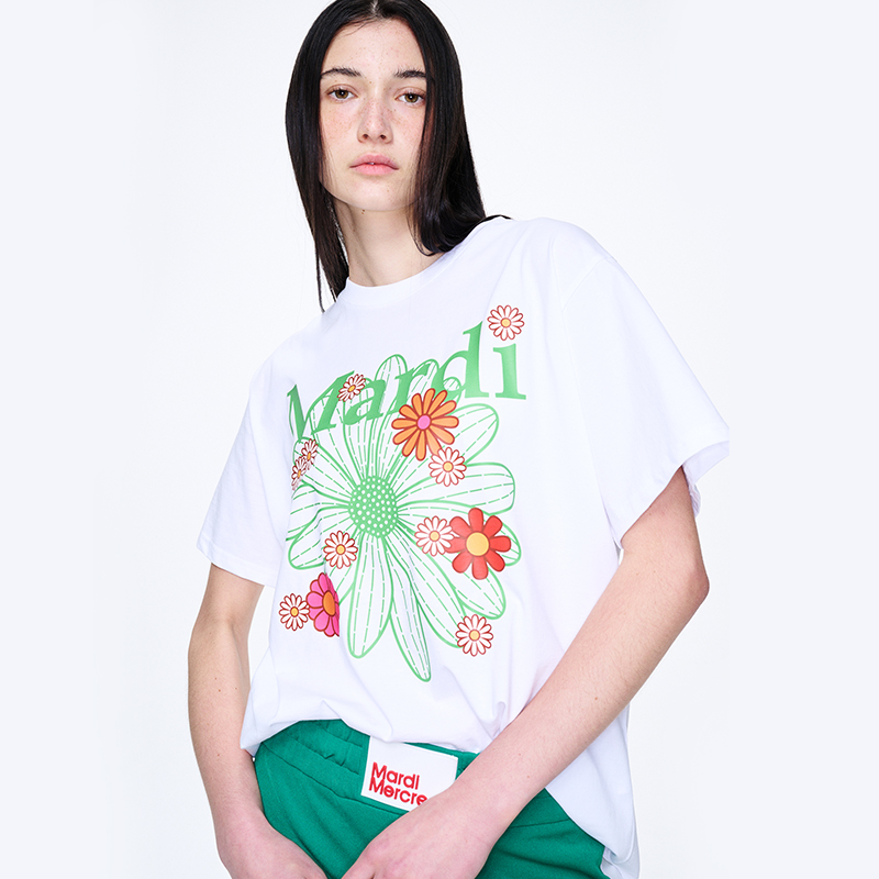 MARDI MERCREDI T-Shirts Unisex Bleached White (Pink) One
