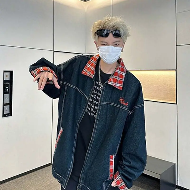 KOKO BASE Denim Jacket Unisex Red Plaid-2