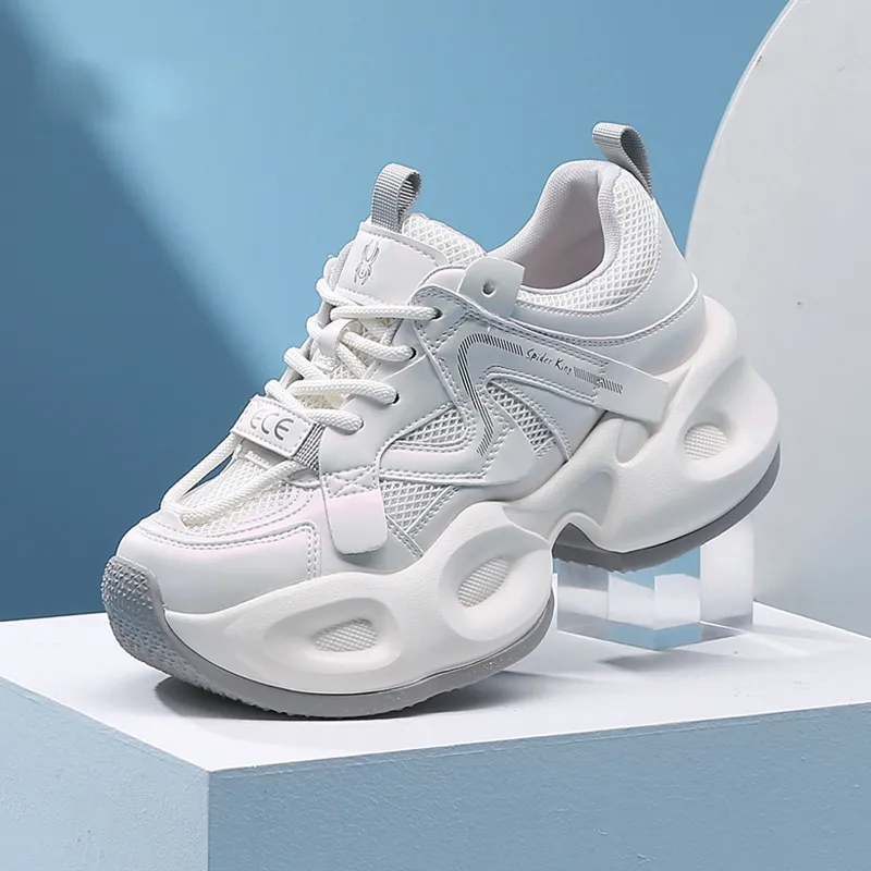Spider King Low Top Chunky Sneakers Women's White Gray-2