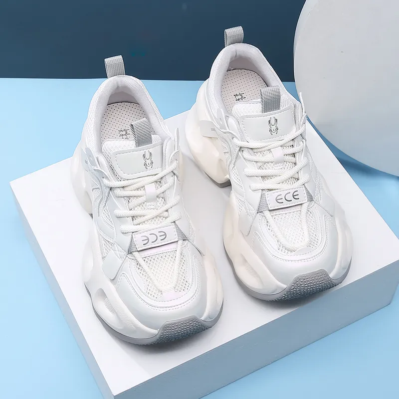 Spider King Low Top Chunky Sneakers Women's White Gray-1