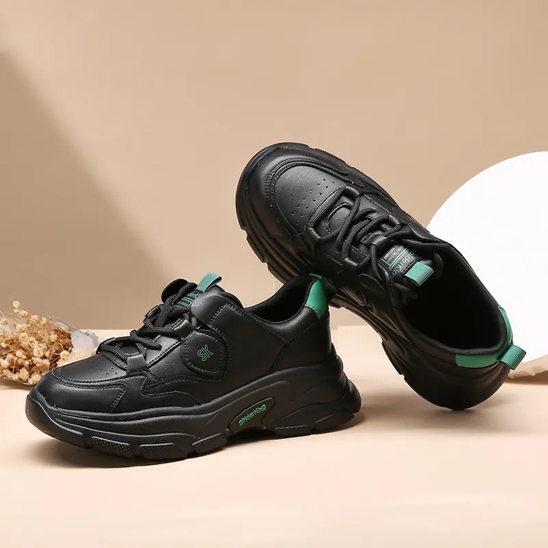 Spider King Slip Resistant Low Top Chunky Sneakers Women's Black-4