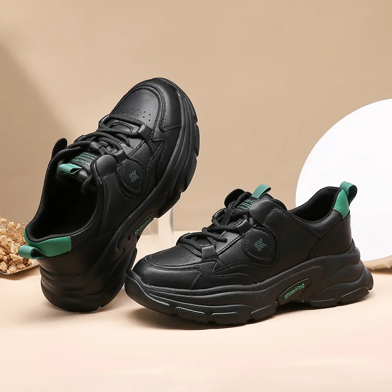 Spider King Slip Resistant Low Top Chunky Sneakers Women's Black-2