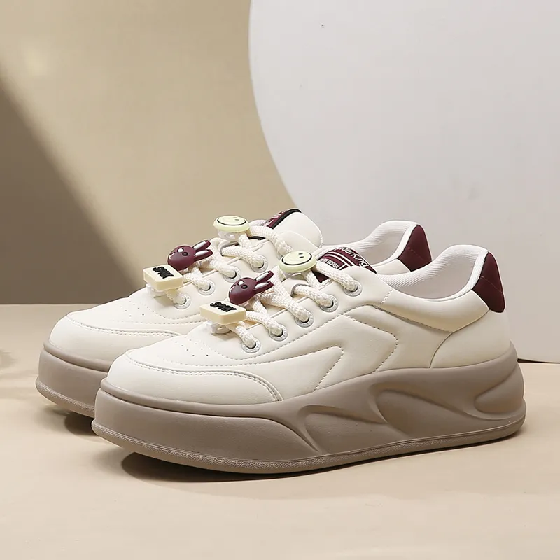 Spider King Low Top Skateboard Shoes Women's Beige Red-2