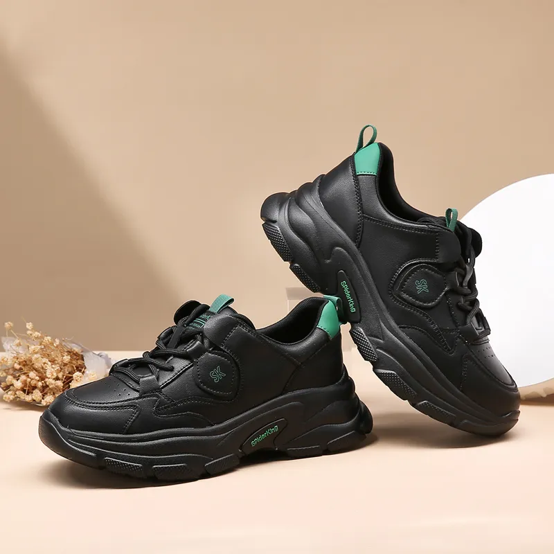 Spider King Slip Resistant Low Top Chunky Sneakers Women's Black-3