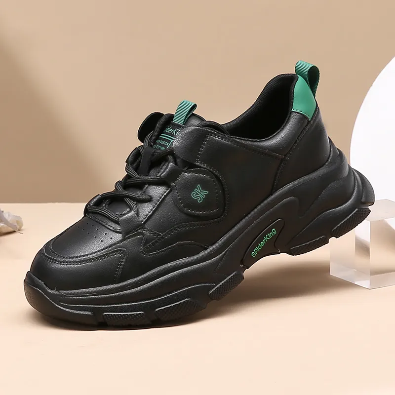 Spider King Slip Resistant Low Top Chunky Sneakers Women's Black-1