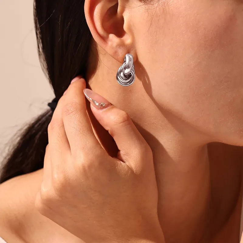 Sanpowa Stainless Steel Earrings Women's-3