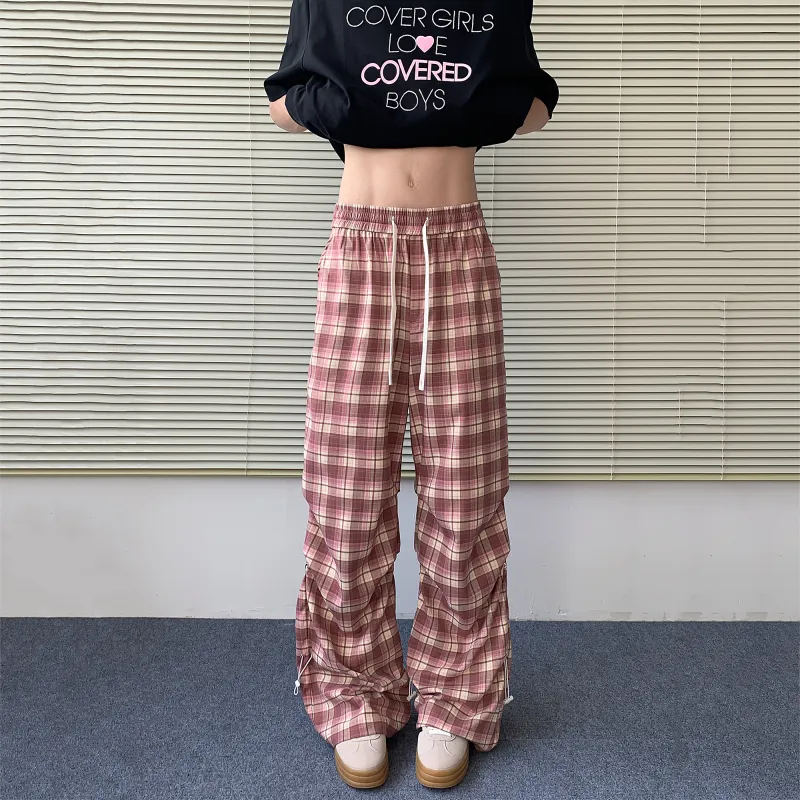 LOOX! Casual Pants Unisex Pink Plaid-2