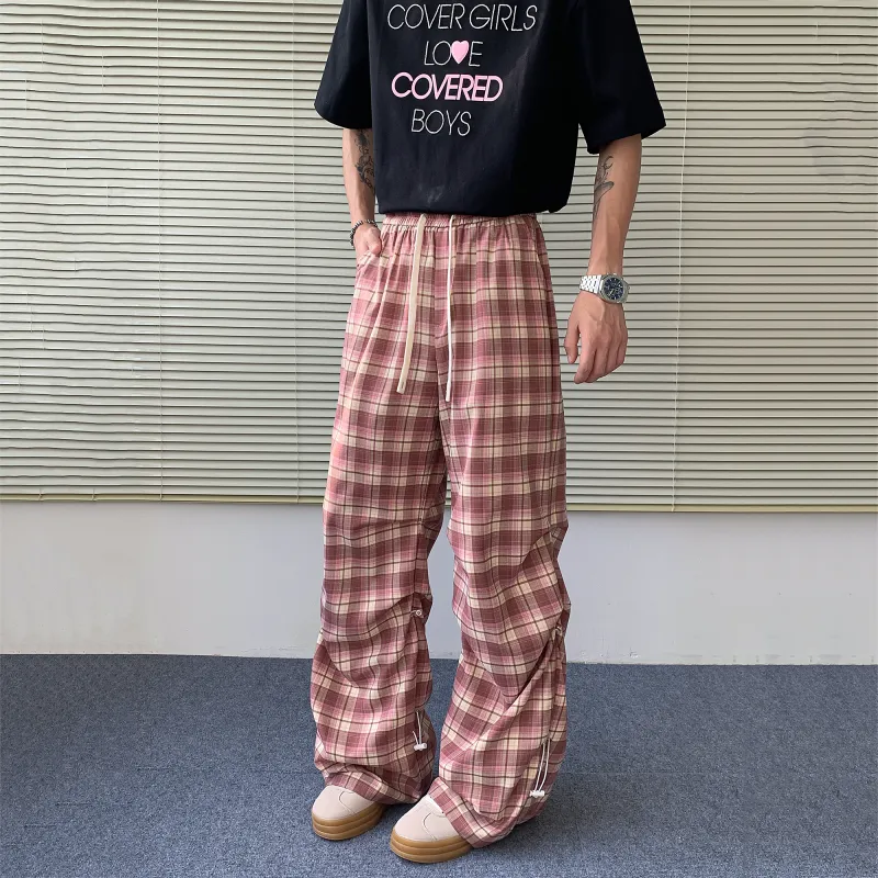 LOOX! Casual Pants Unisex Pink Plaid-4