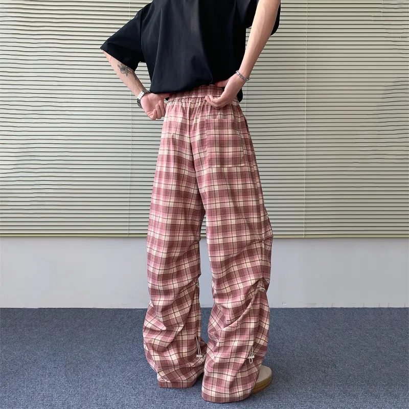 LOOX! Casual Pants Unisex Pink Plaid-6