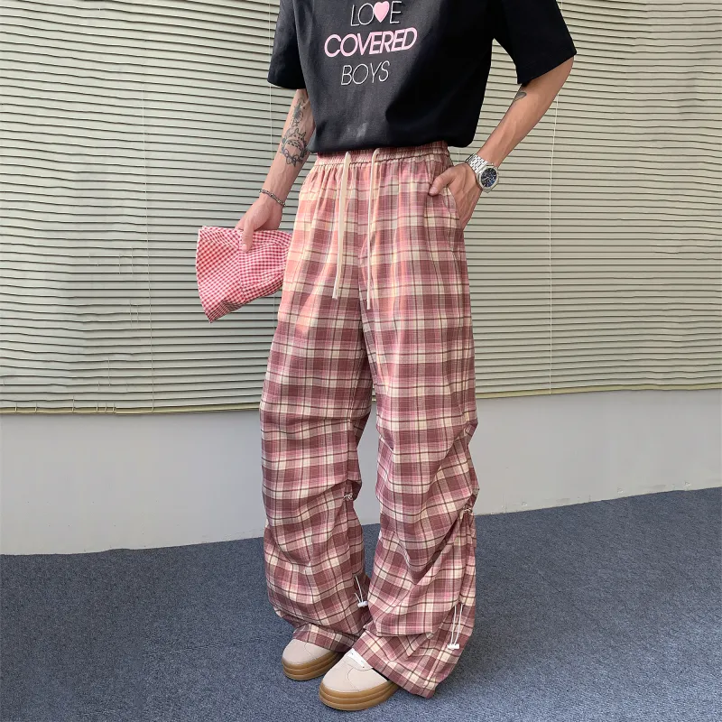 LOOX! Casual Pants Unisex Pink Plaid-5