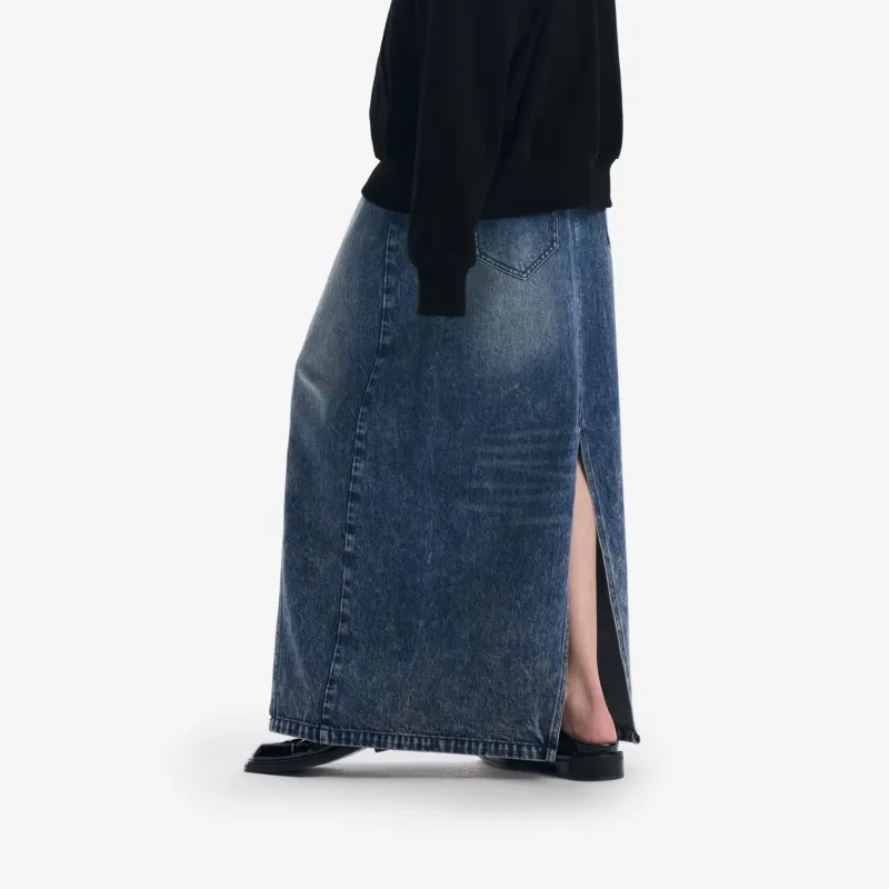 THE SALVAGES FASHION CLUB Denim Long Skirt Women's Washed Blue-5