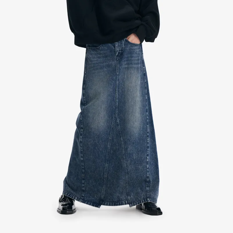 THE SALVAGES FASHION CLUB Denim Long Skirt Women's Washed Blue-3