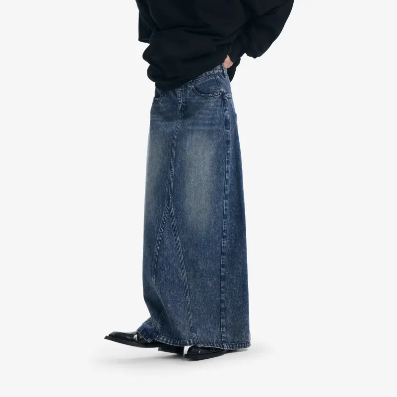 THE SALVAGES FASHION CLUB Denim Long Skirt Women's Washed Blue-4