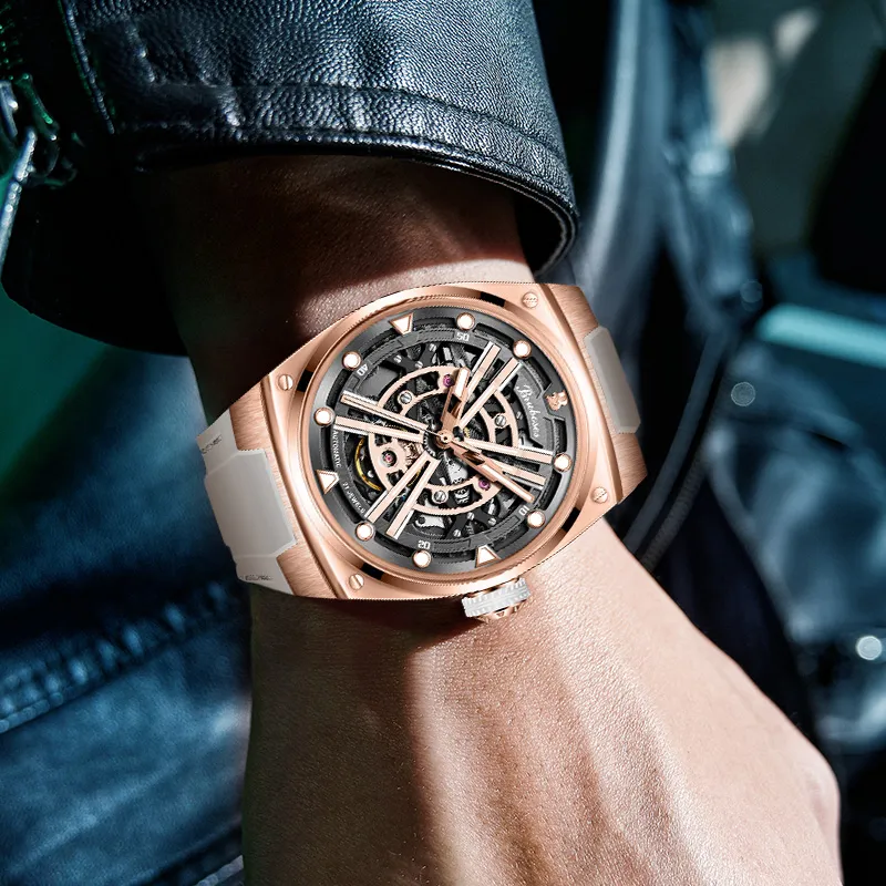 BRUBOSES Starship Collection Mechanical Movement Silicone Strap Watch Men's Watches Cut-Out Dial-2