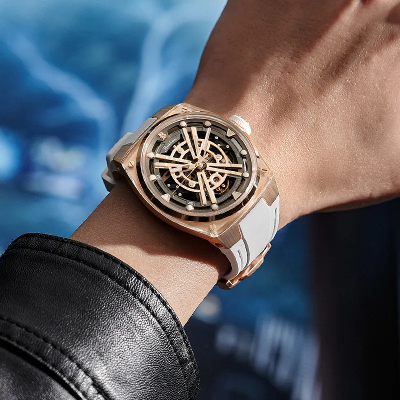 BRUBOSES Starship Collection Mechanical Movement Silicone Strap Watch Men's Watches Cut-Out Dial-1
