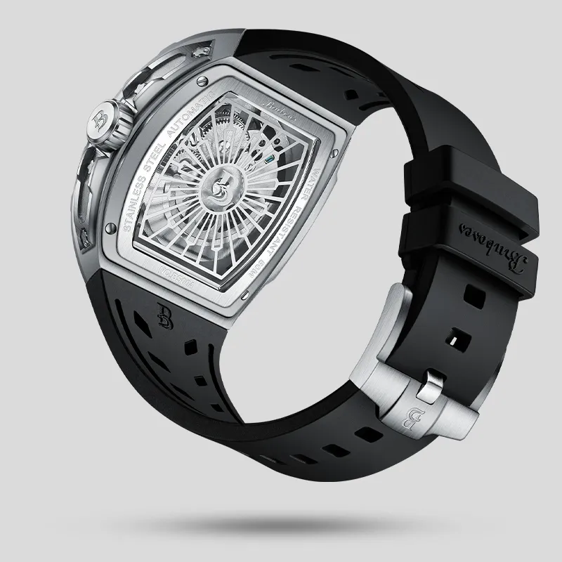 BRUBOSES Automatic Mechanical Movement Silicone Strap Watch Men's Watches Cut-Out Dial BS004-1-1