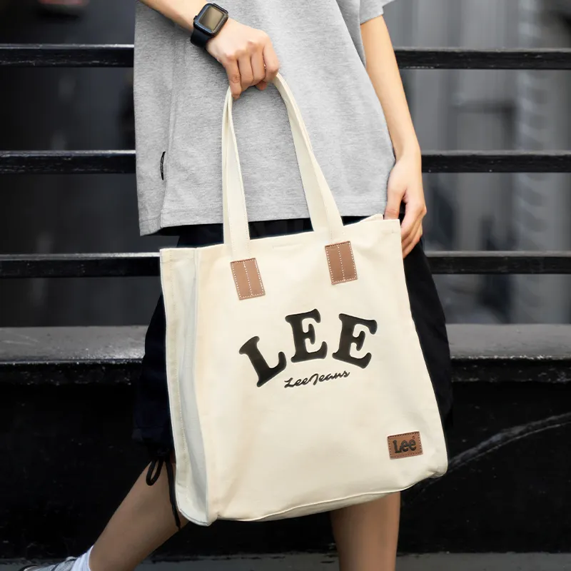 Lee Canvas Tote Bag Shopping Bag Shoulder Bag Portable Canvas Bag Shoulder Bag Unisex Khaki-5