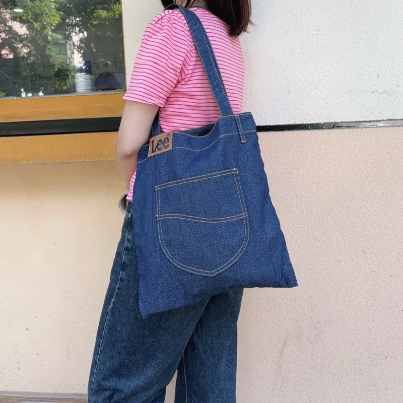 Lee Denim Handbag Shopping Bag Large Size Unisex Denim Blue-3