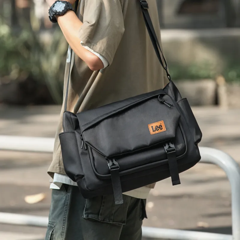 Lee Oxford Crossbody Bag, Travel Messenger Bag Regular Unisex Black/Khaki-4