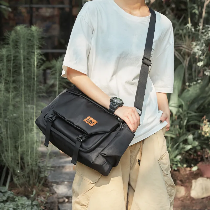 Lee Oxford Crossbody Bag, Travel Messenger Bag Regular Unisex Black/Khaki-6