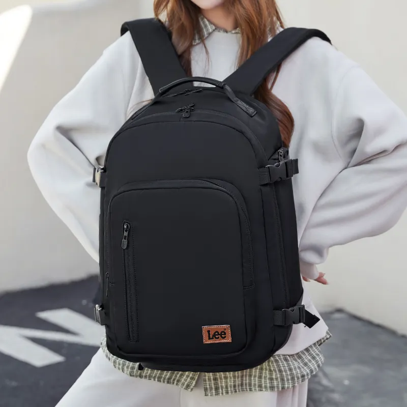 Lee Polyester With Oxford Backpack And Laptop Bag Unisex Black/Khaki-5