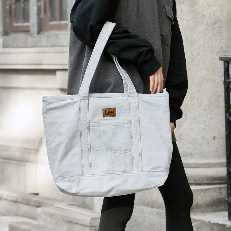 Lee Denim Tote Bag, Shopping Bag, Shoulder Bag, Handbag Regular Women's Khaki/Blue White-17