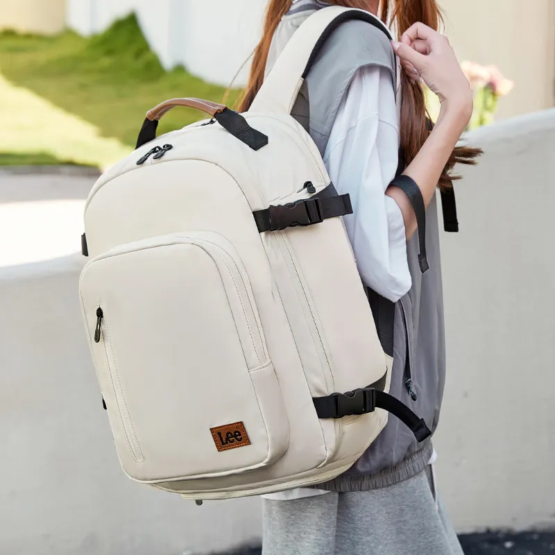 Lee Polyester With Oxford Backpack And Laptop Bag Unisex Black/Khaki-13