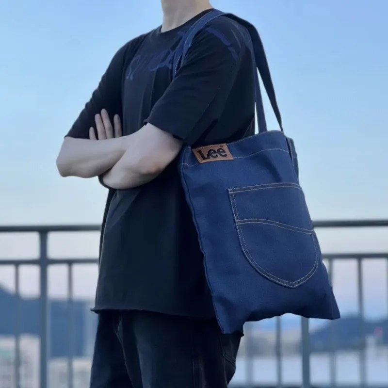 Lee Denim Handbag Shopping Bag Large Size Unisex Denim Blue-5
