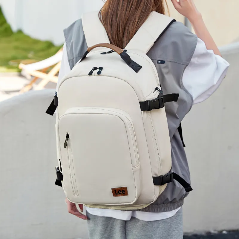 Lee Polyester With Oxford Backpack And Laptop Bag Unisex Black/Khaki-14