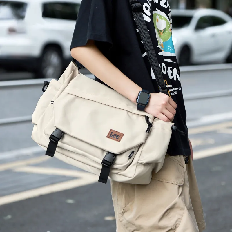 Lee Oxford Crossbody Bag, Travel Messenger Bag Regular Unisex Black/Khaki-13