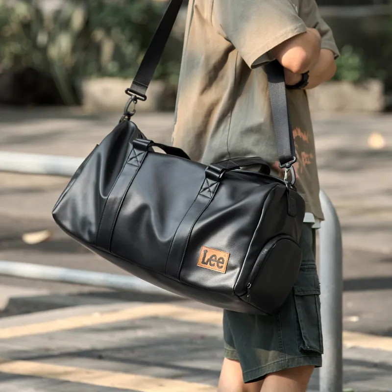 Lee PVC Leather Travel Bag, Luggage Bag, Gym Bag, Crossbody Bag Unisex Black-5