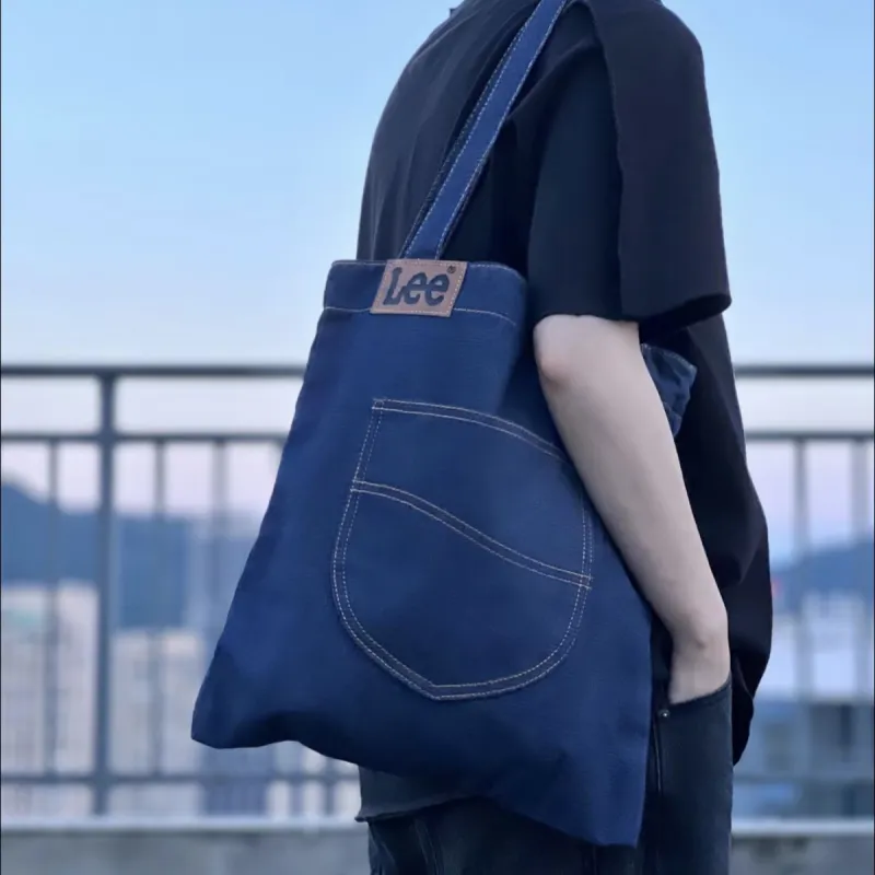 Lee Denim Handbag Shopping Bag Large Size Unisex Denim Blue-4