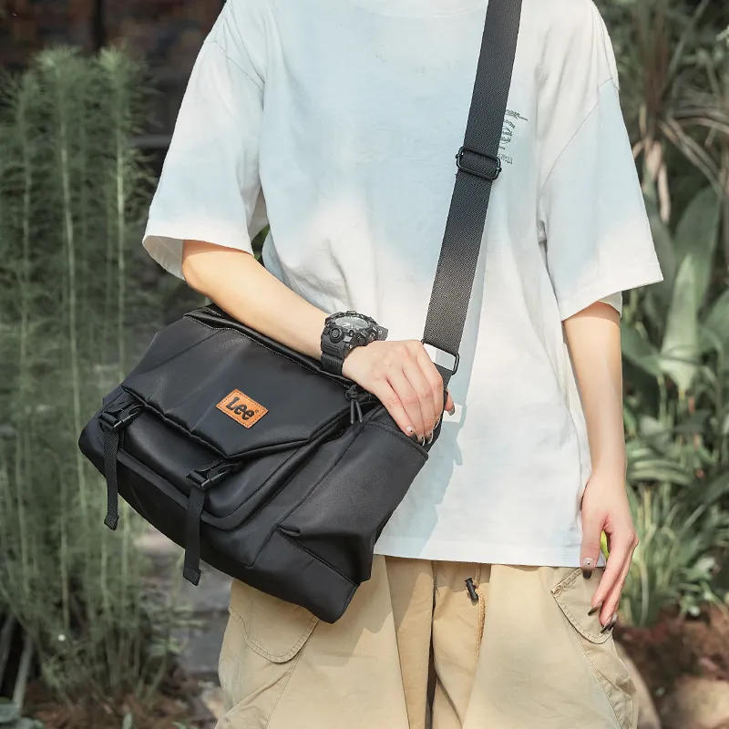 Lee Oxford Crossbody Bag, Travel Messenger Bag Regular Unisex Black/Khaki-5