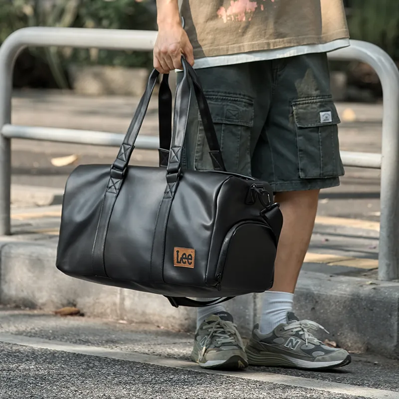 Lee PVC Leather Travel Bag, Luggage Bag, Gym Bag, Crossbody Bag Unisex Black-4