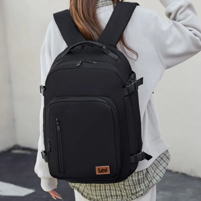 Lee Polyester With Oxford Backpack And Laptop Bag Unisex Black/Khaki-8