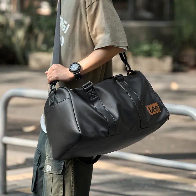Lee PVC Leather Travel Bag, Luggage Bag, Gym Bag, Crossbody Bag Unisex Black-3