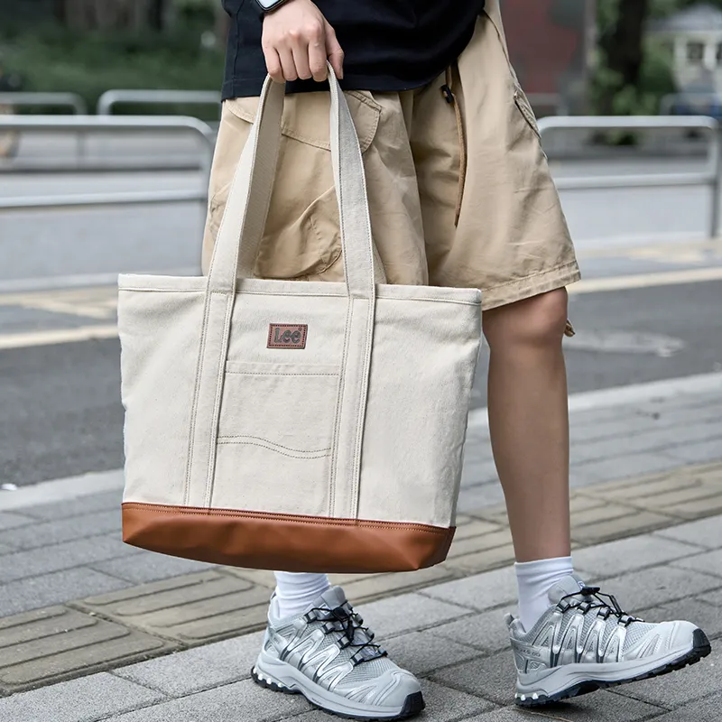Lee Denim Tote Bag, Shopping Bag, Shoulder Bag, Handbag Regular Women's Khaki/Blue White-11