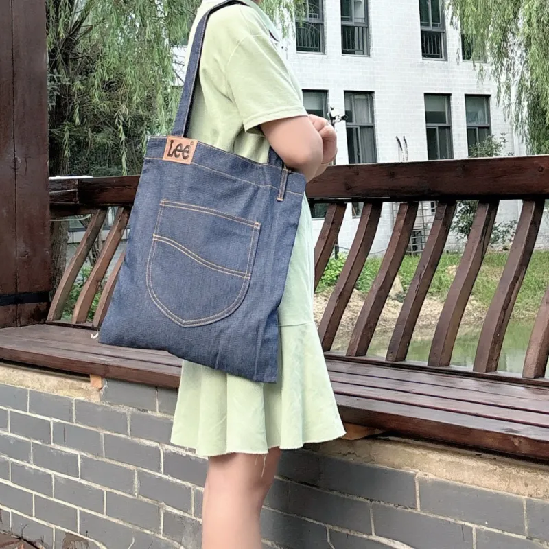 Lee Denim Handbag Shopping Bag Large Size Unisex Denim Blue-2
