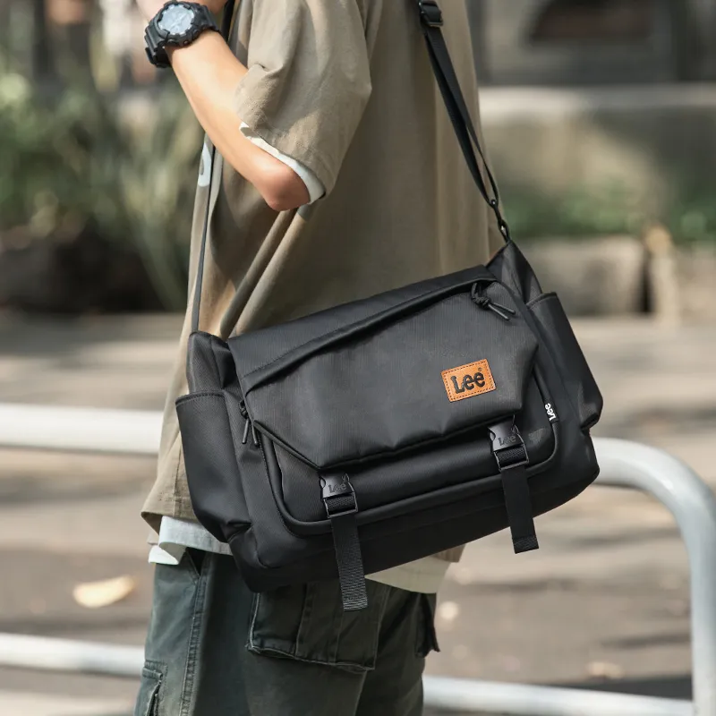 Lee Oxford Crossbody Bag, Travel Messenger Bag Regular Unisex Black/Khaki-19